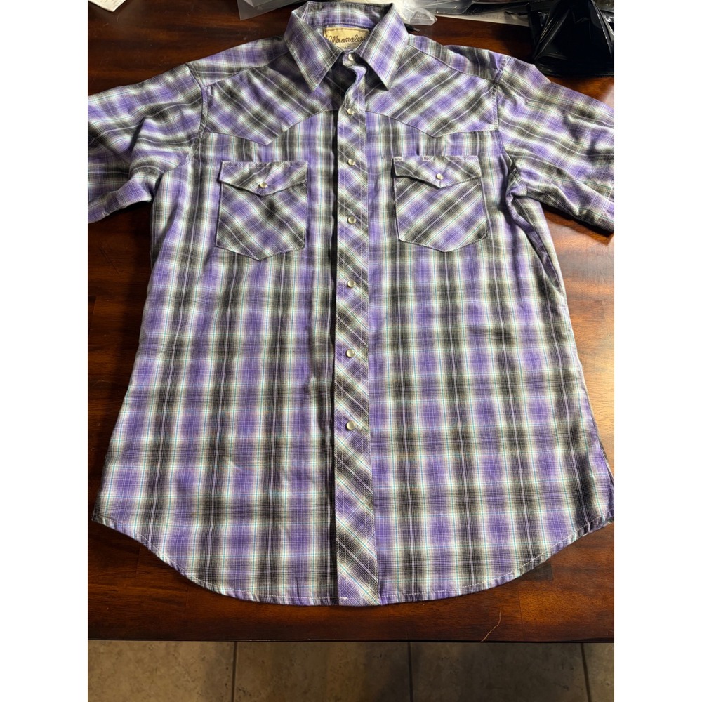 Wrangler Western Fashion Snap Shirt Mens Medium Purple Plaid Short Sleeve WM197P